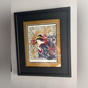 Vintage Art Print with Black and Gold Frame